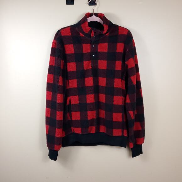 J.CREW Sweater Pullover Buffalo Plaid Check Fleece Shearling Sherpa Snap Size M - Picture 1 of 10